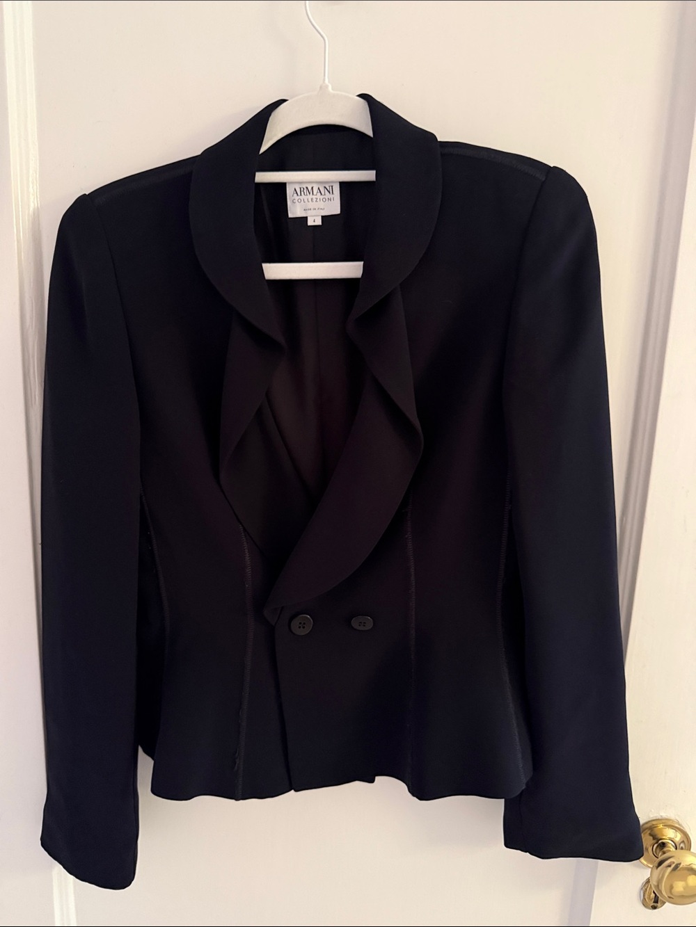 Armani Collezioni Black Women's Double-Button Ruffle Lapel Blazer